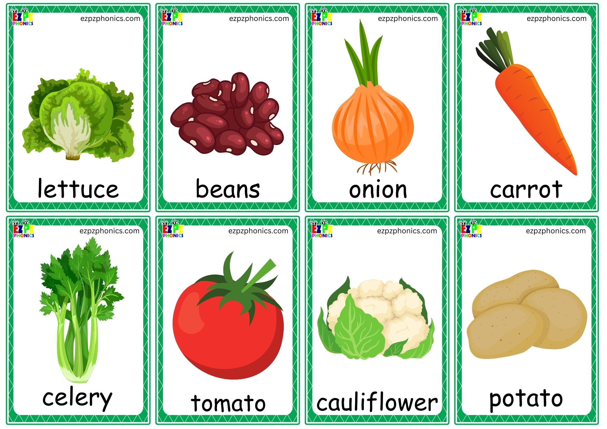 Vegetables - Mini Flashcards/Game Cards (Free PDF Download) My First English Words